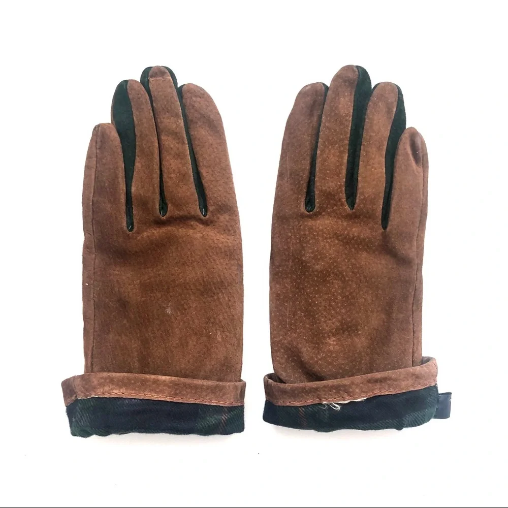 Vintage Chocolate Brown Genuine Leather Suede Gloves